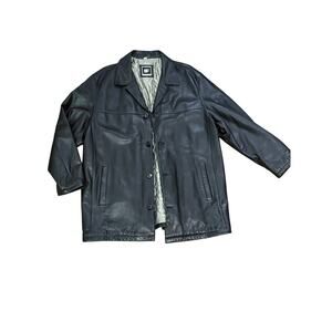 Bachrach Leather Jacket Men's XXL Black Leather Button Up Jacket Mid-Length